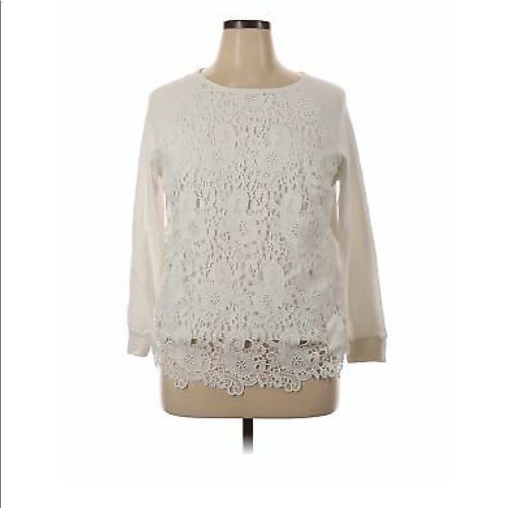 Adrianna Papell White Lace Womens Sweatshirt EUC . Adrianna Papell